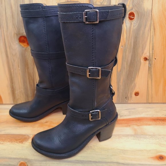 Frye Carmen Black Leather Three-Strap Boot Size 7 - Picture 2 of 10